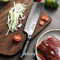 3PCS Kitchen Knife Set Damascus Steel Chef Knife Meat Chopper Salmon Slicer Tool