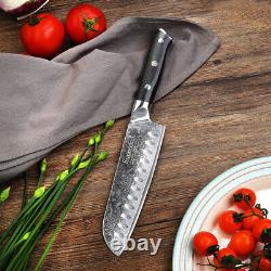 3PCS Kitchen Knife Set Damascus Steel Chef Knife Meat Chopper Salmon Slicer Tool