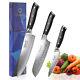 3pcs Kitchen Knife Set Damascus Steel Chef Knife Meat Cleaver Salmon Blade Tool