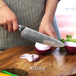 3PCS Kitchen Knife Set Damascus Steel Chef Knife Meat Cleaver Salmon Blade Tool