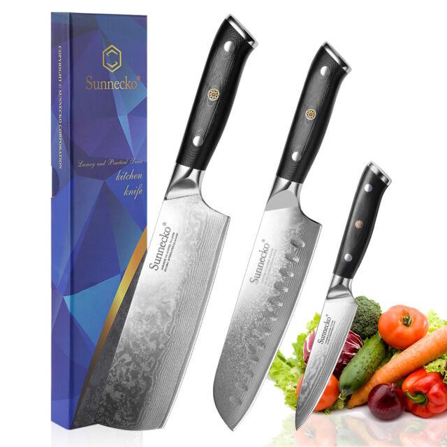 3pcs Kitchen Knife Set Japanese Santoku Knife Damascus Steel Sharp Slicer Tools