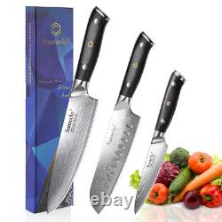 3PCS Kitchen Knife Set Japanese VG10 Damascus Steel Chef Knife Meat Cleaver Tool