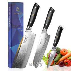 3PCS Kitchen Knife Set Japanese VG10 Damascus Steel Meat Cleaver Chef Knife Tool