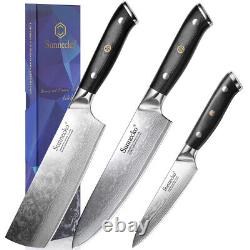 3PCS Kitchen Knives Set Damascus Steel Japanese Nakiri Knife Chef Cutlery Tools