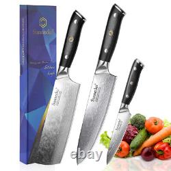 3PCS Kitchen Knives Set Damascus Steel Japanese Nakiri Knife Chef Cutlery Tools