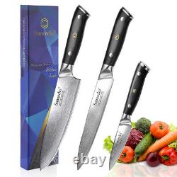 3PCS Meat Cleaver Kitchen Knife Set Japanese VG10 Damascus Steel Chef Knife Tool