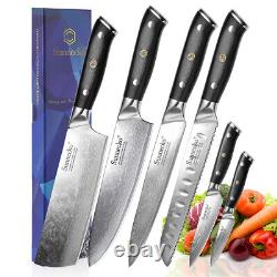 6PCS Kitchen Chef's Knife Set Damascus Steel Meat Cleaver Cooking Cutlery Tool