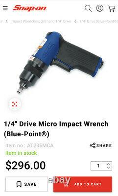 Blue Point AT235MCA Micro Air Impact Wrench Reversible 1/4 Drive Tool