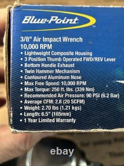Blue Point AT365 3/8 Drive Air Impact Gun Wrench 10,000 RPM Low Usage Tool