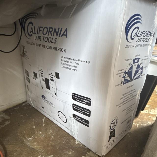 California Air Tools 8010 Ultra Quiet Oil-free 8 Gal 1hp 120v 120 Psi. Used Once