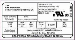 California Air Tools SP-9421 2.0HP Ultra Quiet and Oil-Free Air Compressor Motor