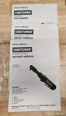 Clean Craftsman Air Mechanic Tool Kit Impact 1/2, Wrench 3/8 Hammer hose