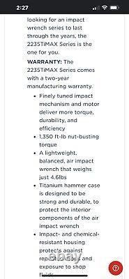 INGERSOLL RAND 2235MAX 1/2 IMPACT WRENCH. Date Code 2023. LOW HOURS. 1350 Ft/lbs