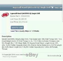 Ingersoll rand angle drill QA0559D, 500 rpm, 1/4-28 threaded aircraft tools