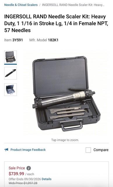 Pneumatic Needle Scaler Kit Ingersoll Rand Ir-182 Save $100's Retails For $739