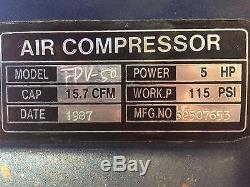 Puma industrial air compressor (model FPV-50, CAP 15.7 CFM, 5HP, 115 PSI) (used)