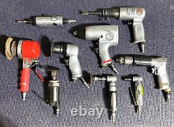 Set of 9 Air tools. Impact wrench, die grinders, reversing drill, zip gun etc